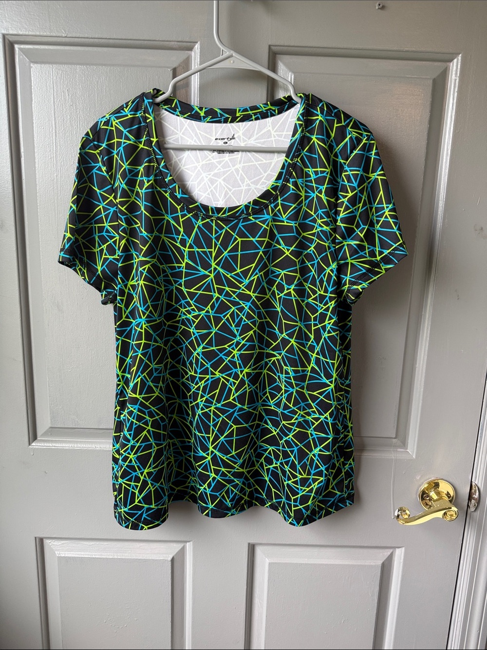 exertek Black Tee with Neon Green & Bright Blue Geometric Print